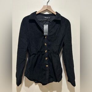 NWT Nasty Gal Black Corduroy Cinched Waist Longline Shirt - Women’s Size 6